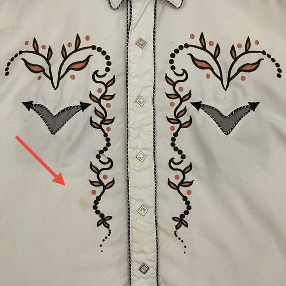 Panhandle Slim Mens Shirt Large White Western Embroidered Pearl Snap Button Up - Picture 6 of 15